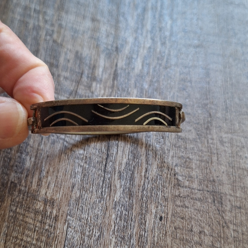Native American Inlay Hinged Silver and Black Bracelet - Pretty Sure Sterling